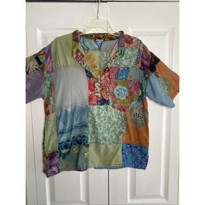 Javli Womens Medium Cottage Patchwork Oversized Top Hippie Indie Popover Nepal